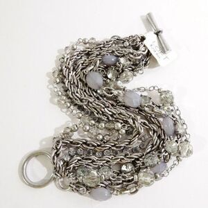 NWT Ann Taylor LOFT  8 Layer Rope Stone Bead Opal Silver Toggle Bracelet NWT 29